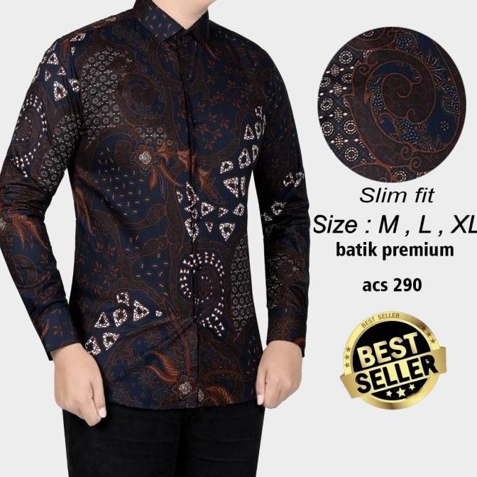 KEMEJA BATIK PRIA SLIM FIT / BAJU BATIK PRIA SLIM FIT MERAH ACS290 TERMURAH