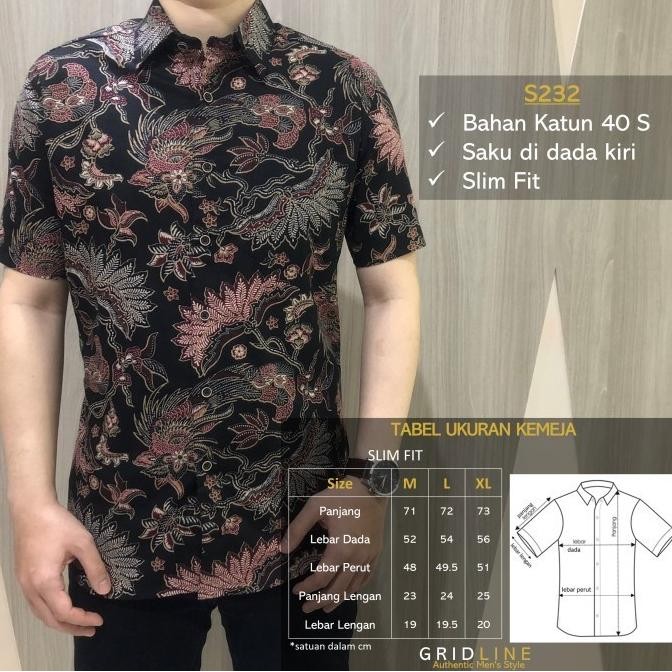 [GRIDLINE - S232 AUTUMN] KEMEJA BATIK SLIMFIT PRIA KATUN SIMPEL PASTEL TERMURAH