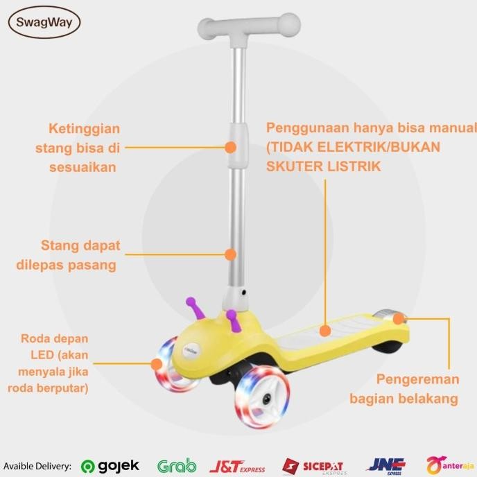 SKUTER LISTRIK ANAK 2IN1 3 RODA 2-8 TAHUN LED LAMPU DI RODA PETRIK