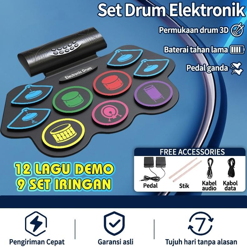 Drum elektronik Bluetooth berwarna/drum elektronik portabel/set drum elektronik silikon portabel per
