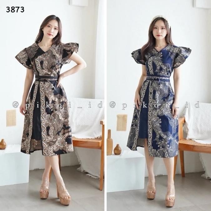 Promo Dress batik wanita modern / gaun pesta batik wanita modern / dres batik katun wanita kekinian 