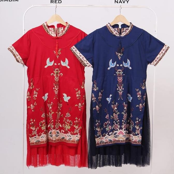 Promo Evercloth Bimbim Cheongsam Dress Wanita Batik Couple Modern Dress Batik Modern