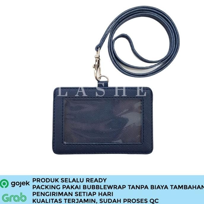 

tyS Name Tag Horizontal Kulit Lanyard Landscape PU Leather ID Card Holder