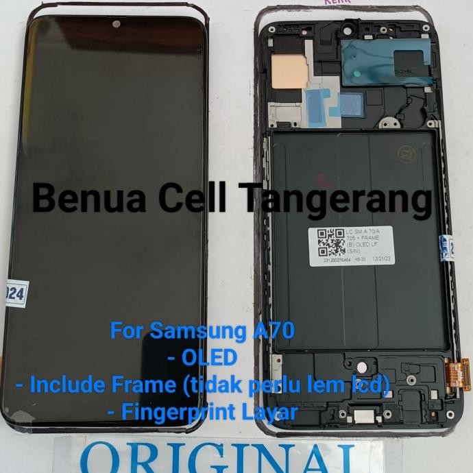 LCD Samsung A70 Original LFLayar OLED + Frame + Fingerprint Layar
