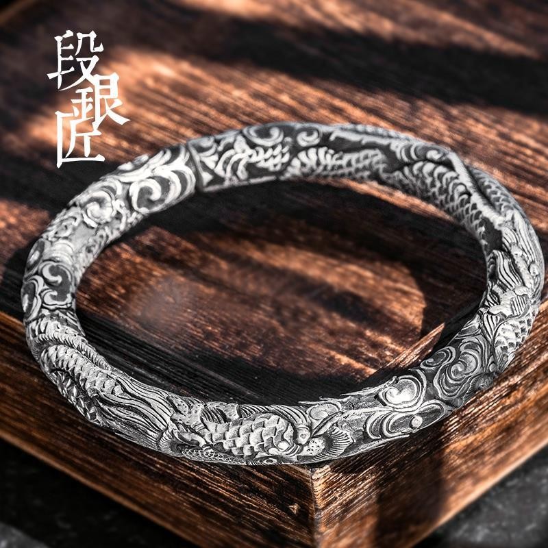 S999Gelang Perak Murni Gelang Perak Kepingan Salju Yunnan Gelang Perak Sterling Pria Gelang Perak Re