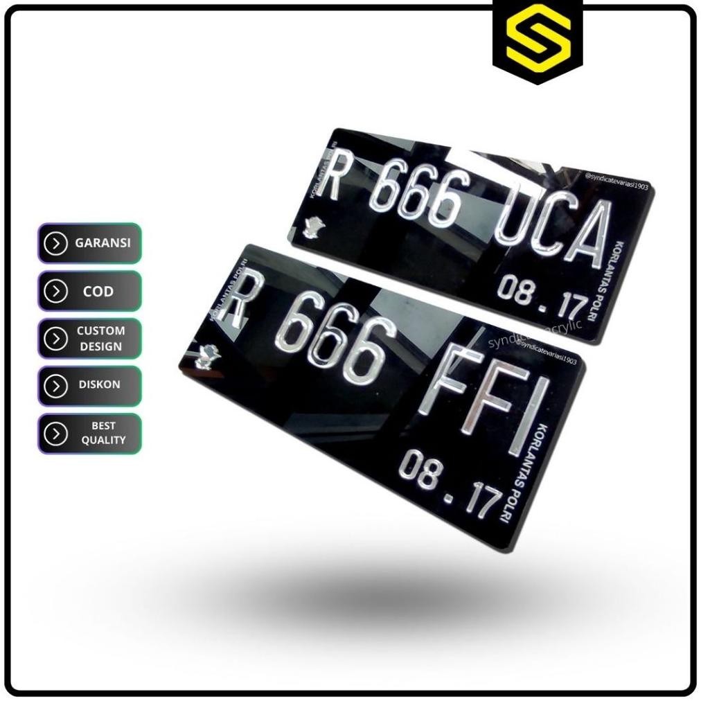 Plat Nomor Akrilik Sepeda Motor Timbul Crome Baut Tanam