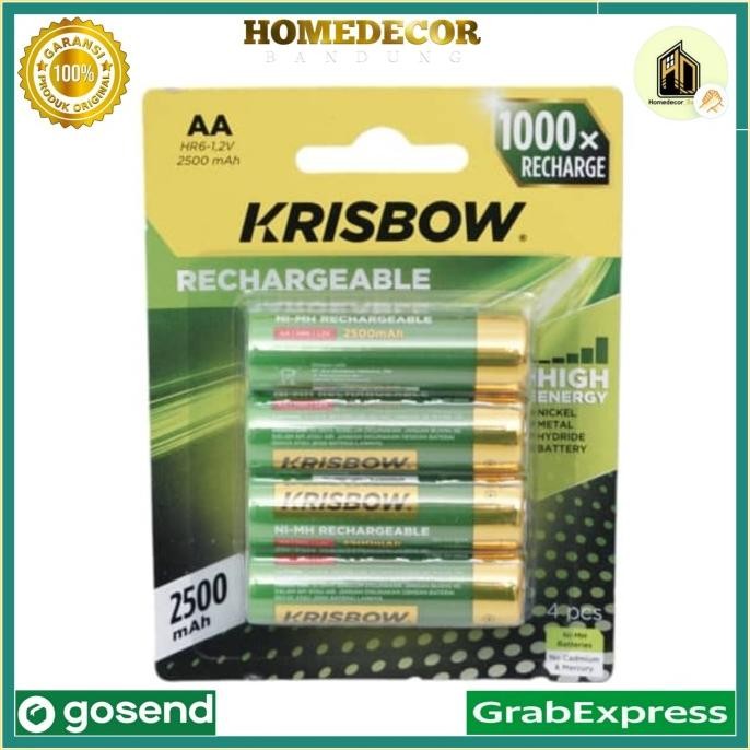 Krisbow Set 4 Pcs Baterai Rechargeable Aa 2500 Mah Hr6 / batre charger