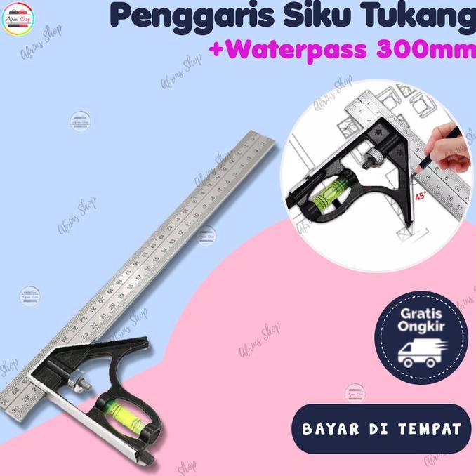 

Taffware Waterpass Penggaris Siku Tukang Mistar Stainless