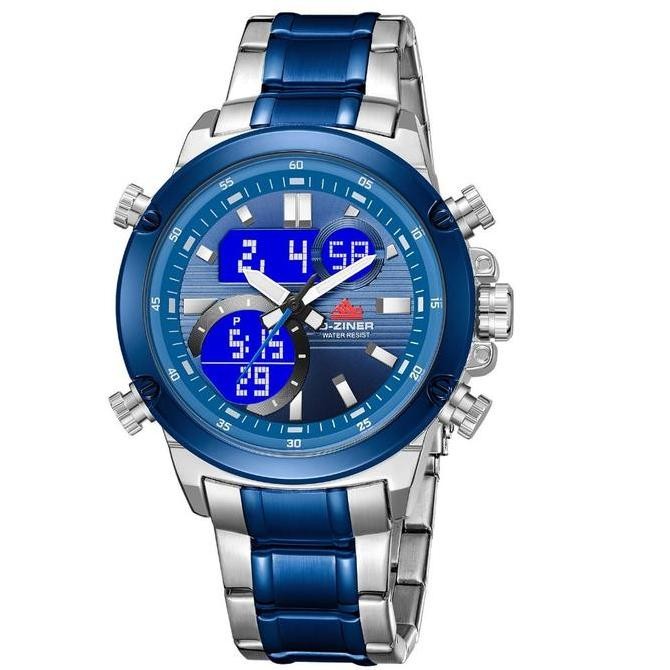 Grosir Dziner Jam Tangan Pria 8333  Rantai Stainless Steel Double Time Water Resistant 3 Atm Kaca Wa