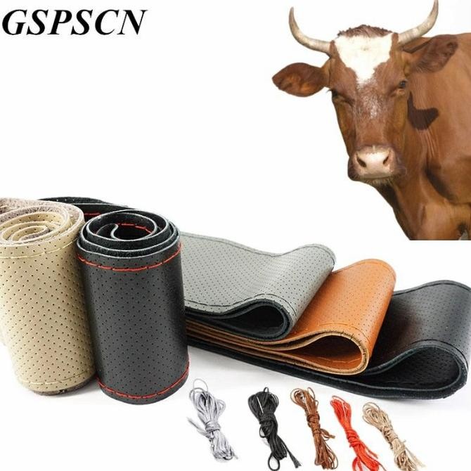 Sarung Cover Stir Setir Mobil Kulit Asli 100% DIYDenganAlat Jahit/38cm