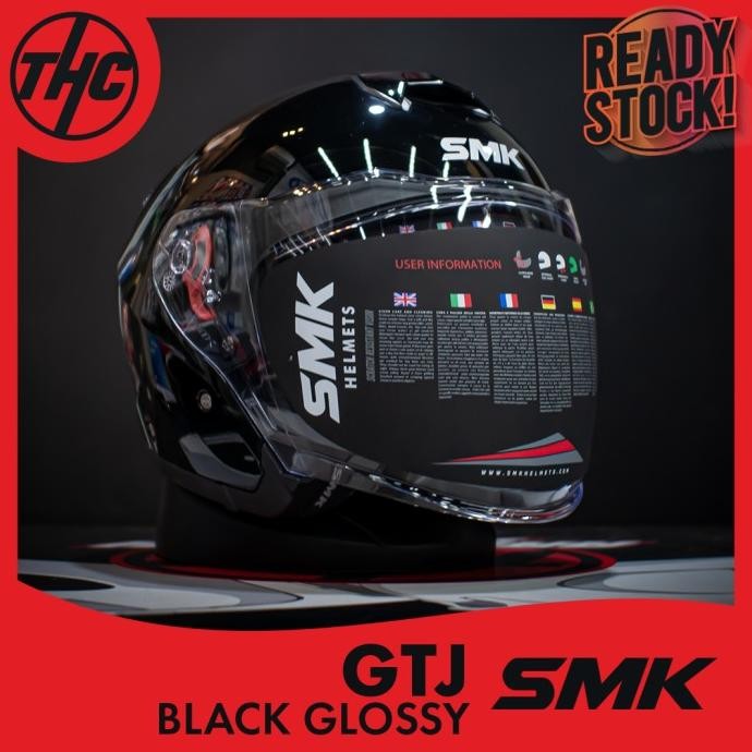 NEW HELM SMK GTJ BLACK GLOSSY HALF FACE HELMET SMK