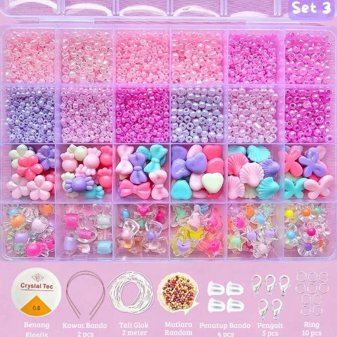 

tyS Manik Pasir 1 Box - Manik2 Mote Payet Pasir Paket DIY (BONUS Benang Elastis + Tali Giok + Manik Random + Pengait Udang + Ring) - SM001