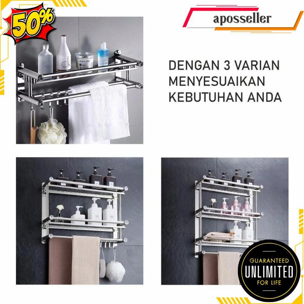 Rak Gantung Kamar Mandi,Rak Handuk Stainless Steel,Rak Kamar Mandi,Perlengkapan Kamar Mandi,Rak Sabu