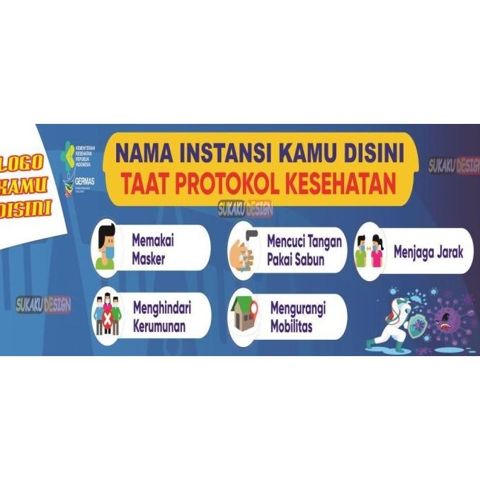 ready  Banner Protokol Kesehatan 5m Cegah Covid / bisa cod murah