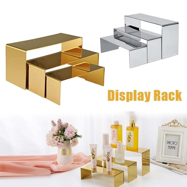 Premium 3Pcs /Set Rak Display Meja Tangga Pajangan Rak Aesthetic Stainless Rak Pajangan Ruang Tamu R