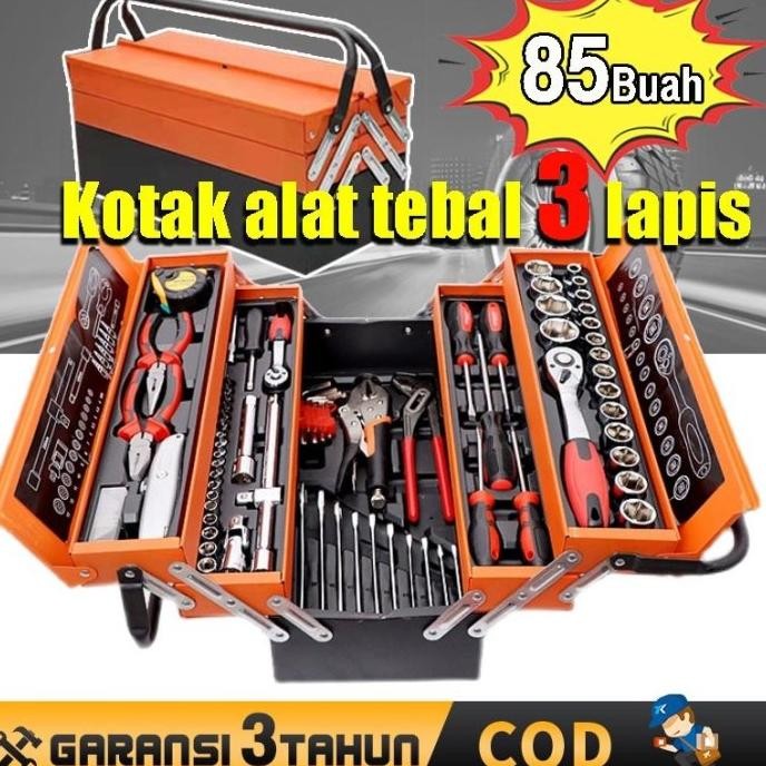 TOOL KIT 85 PCS TOOL BOX PERKAKAS KUNCI SOK SET PEKERJAAN MOBIL TOOL BOX SET ALAT BENGKEL TOOL KIT P