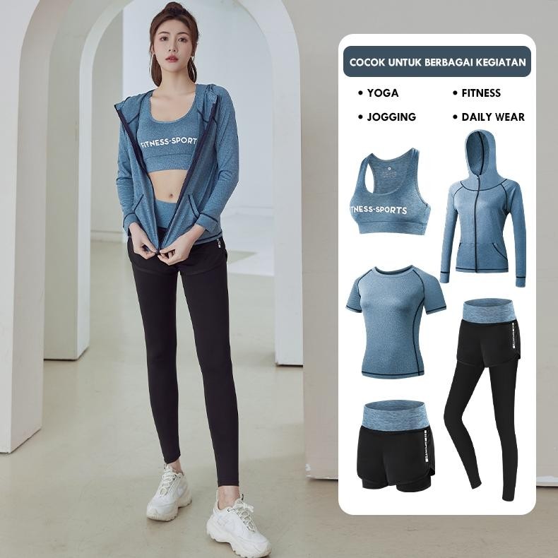 New Lulu Lemon Baju Senam Setelan Wanita Aerobic Celana Jaket Legging Pakaian Olahraga Lengan Panjan
