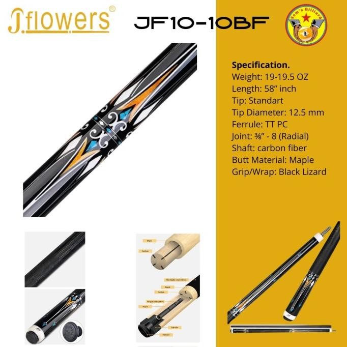 JFlowers Cue - [ JF10-10BF ] - [ Play Cue ] - Stick Billiard JFlowers-JFlowers