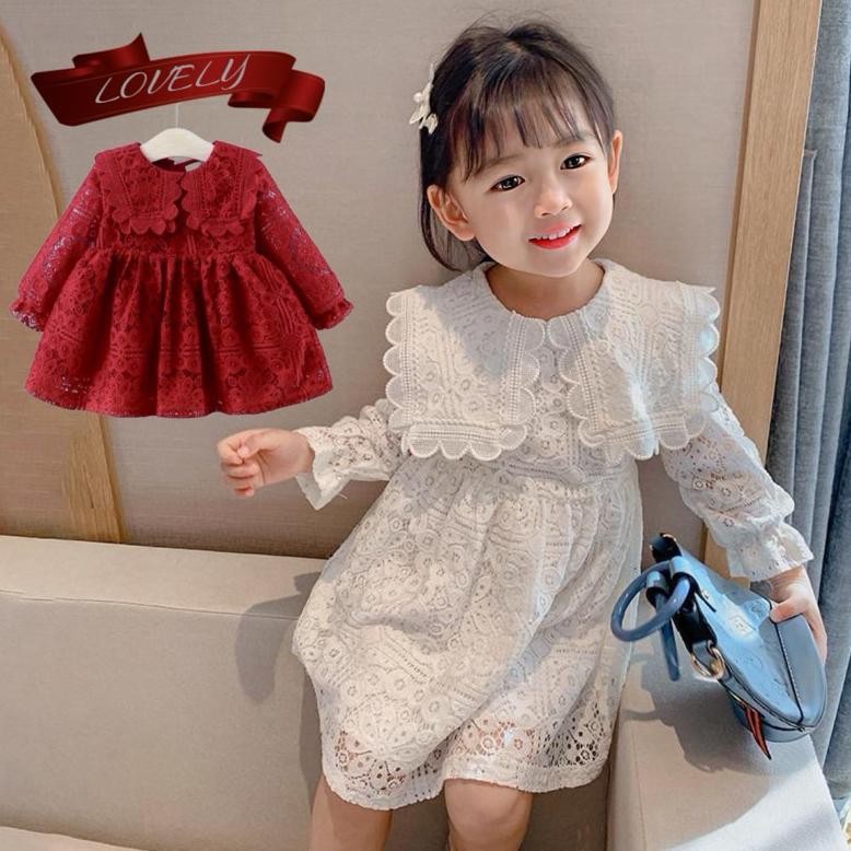 New 1-7Tahun Dress brokat elegan gaun pesta anak perempuan merah putih