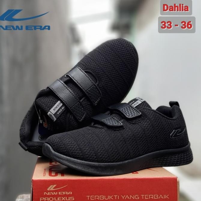 sepatu sekolah anak perekat hitam polos new era Sepatu anak pelcro tanpa tali new era hitam polos