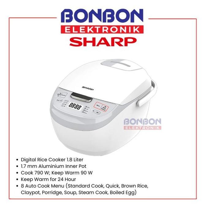 sharp rice cooker digital 1.8l ks ds18wh / ks-ds18-wh / ks-ds18 white magic com - 8 auto cook menu -