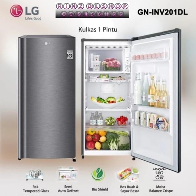 kulkas lg inv-201dl smart inverter 1 pintu inv201dl 164 liter