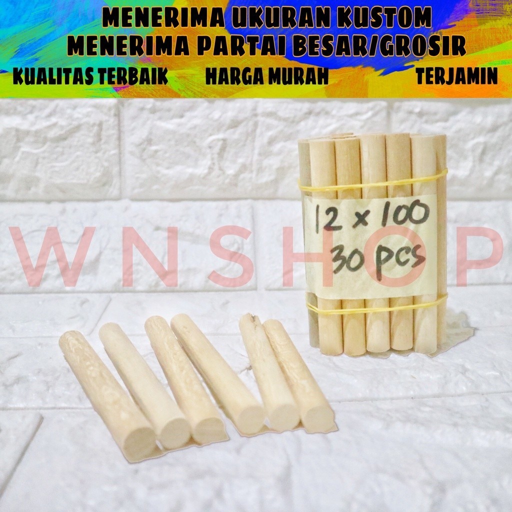 Dowel Kayu 12 mm Panjang 10 cm Dowel Kayu Stik Bulat Bukan Kayu Jati Belanda 12mm x 10cm
