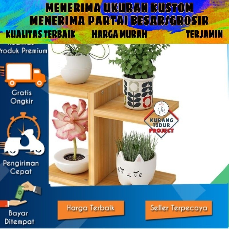 RAK BUNGA MINIMALIS KAYU TINGKAT Pot Bunga Susun Sudut Hias Tempel Dinding Kaktus Mini Murah-ktp