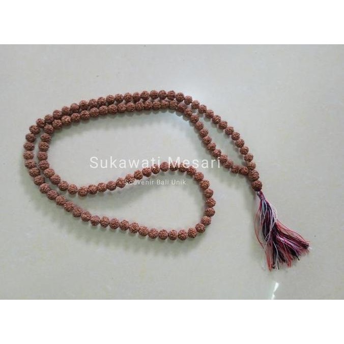"""] Kalung Tasbih Buah Rudraksha Asli Genetri Jenitri Tali Merah dan Tridatu Khas Bali