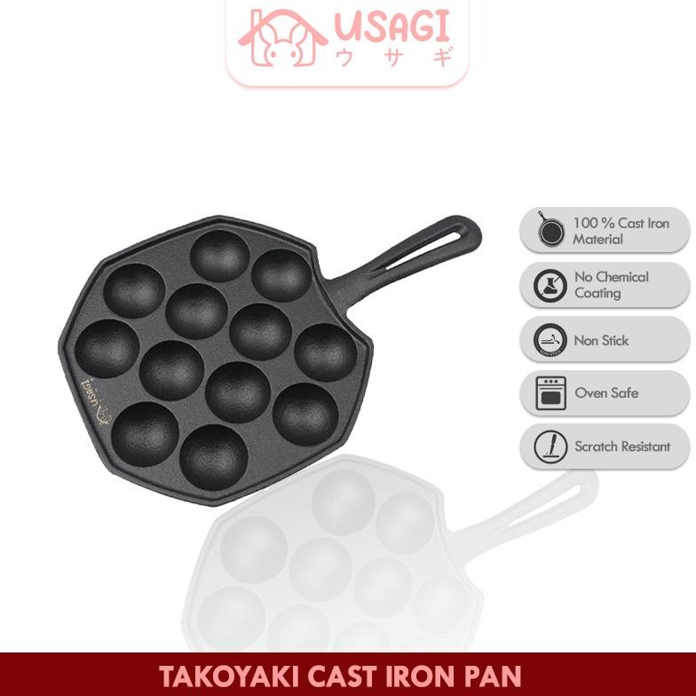 WAGI USAGI Takoyaki Cast Iron Pan / Cetakan Takoyaki Cast Iron 12 Pcs / Cetakan Besi Cor Takoyaki / 