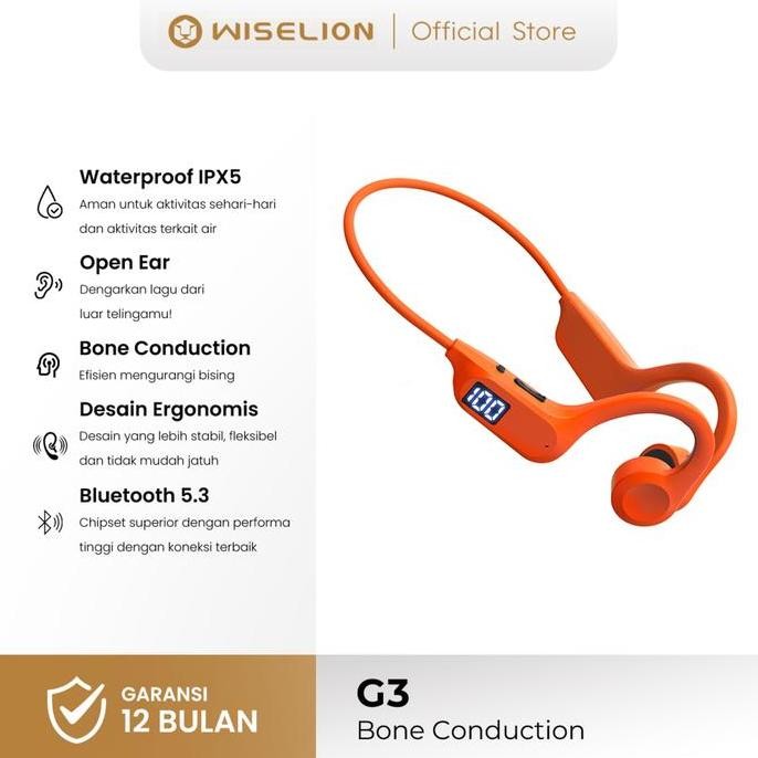Tersedia Bone conduction headphones WISELION Wireless G3 Bluetooth Headphone Bone Conduction Earphon