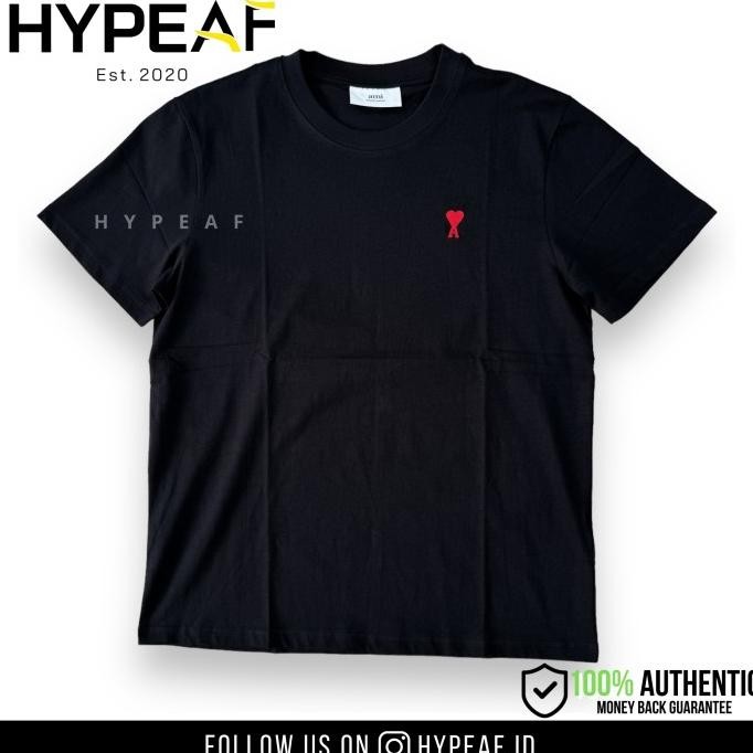 baru !!! AMI Alexandre Mattiussi Ami De Coeur Black Tee murah