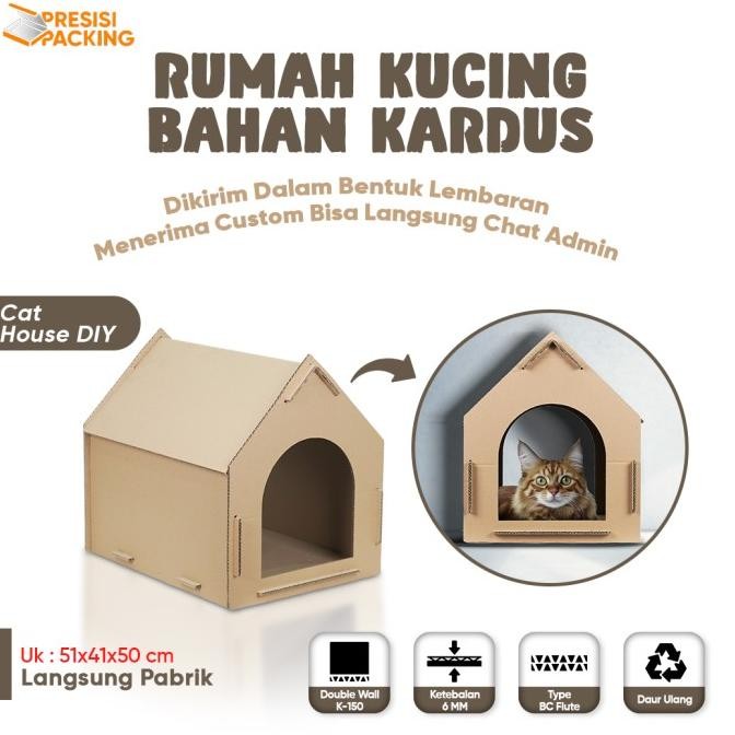 Rumah Kucing Bahan Kardus 6Mm Ukuran 51X41X50 Rumah Anabul Kitten