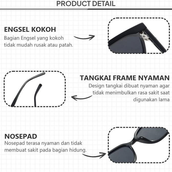 Murah Kacamata Hitam Sunglasses Frame Square TR Anti UV400 818-2 Non COD