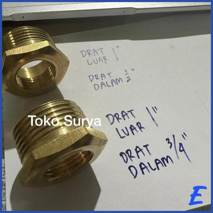 | TKS | NEPEL DRAT LUAR 1" DRAT DALAM 3/4" / NEPEL DRAT LUAR 1" DRAT DALAM 1/2" KUNINGAN VERLOP RING