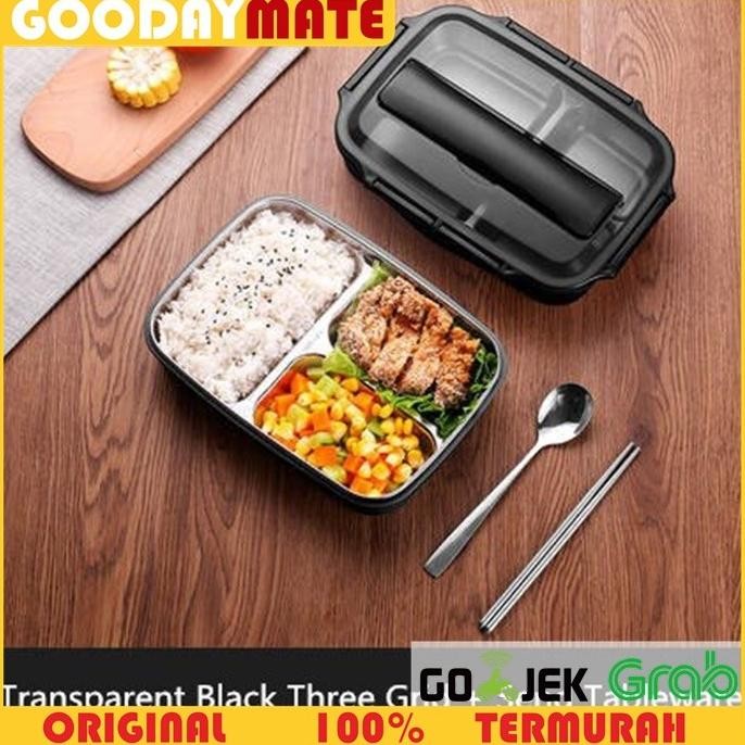 Bento Box Jepang Kotak Tempat Makan Stainless Steel Free Sendok Sumpit Asli