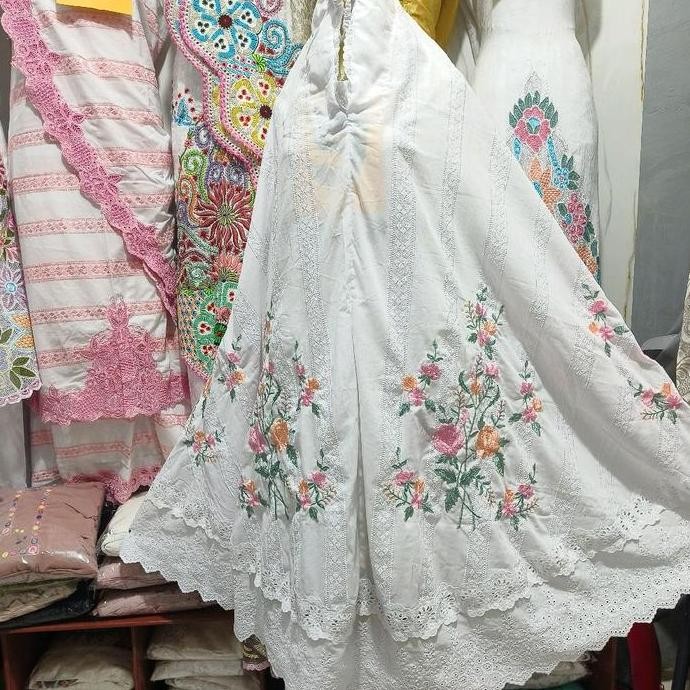 mukena bordir suji caia warna pastel  Hitam Panjang Putih Remaja Bordir  NyamanMukenah Dewasa Renda 