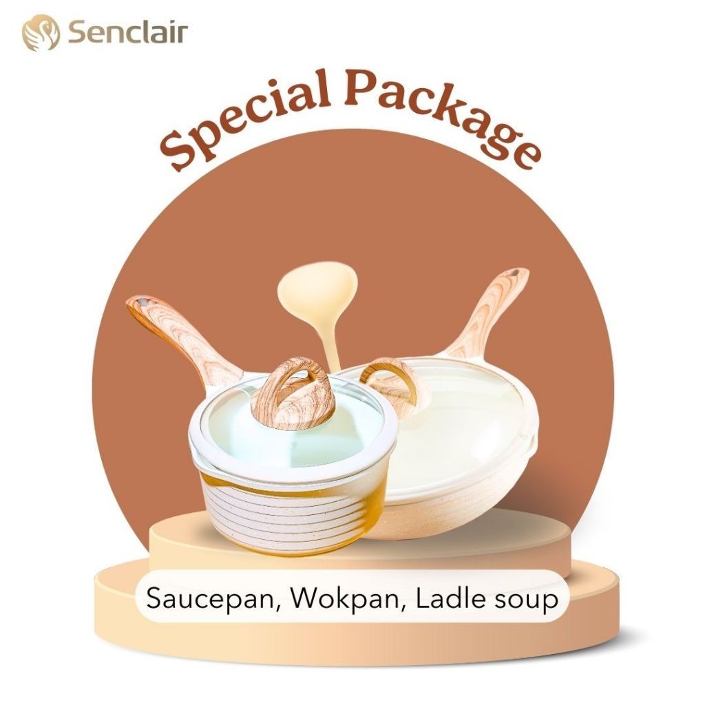 SENCLAIR SET ALAT MASAK ANTI LENGKET EVE CERAMIC SPECIAL PACKAGE 2 Wajan anti lengket Wokpan, Panci 