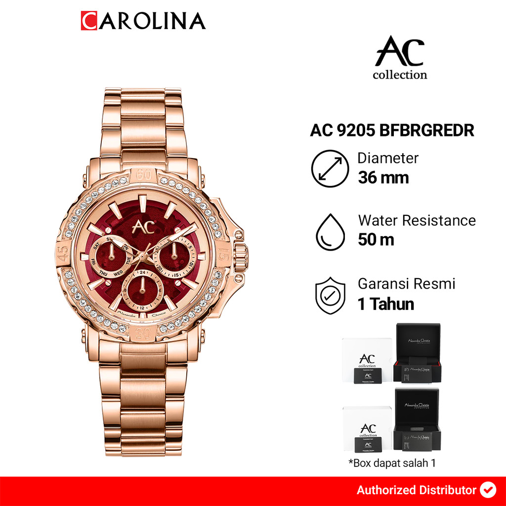 Jam Tangan Wanita Alexandre Christie Chronograph AC 9205 BFBRGREDR Red Dial Rose Gold Stainless Stee