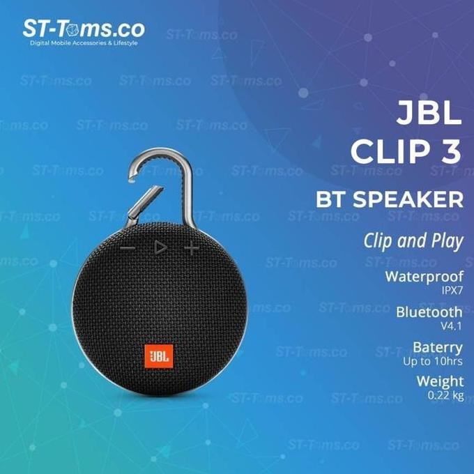 Asli JBL CLIP 3 Portable Bluetooth Speaker - Black