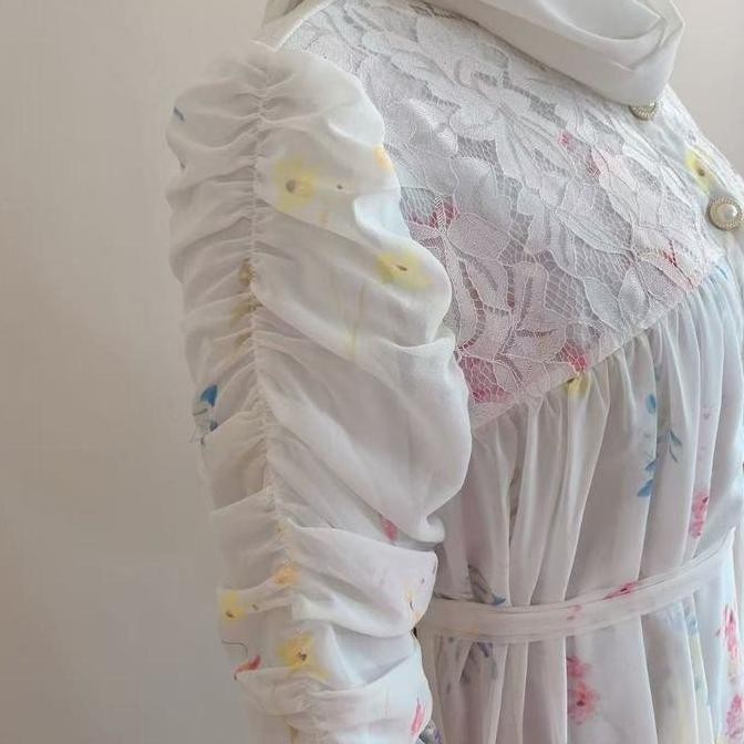 FANMU gamis motif bunga terbaru  putih kondangan wanita/Jihan dress muslim premium Panjang Casual Re
