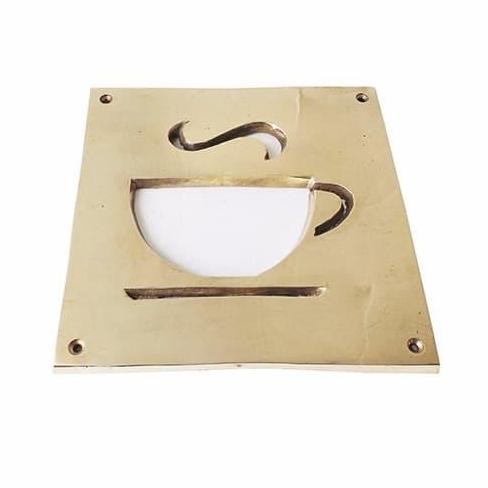 

siap kirim] 6-1/8" Plat Tanda Kedai Cafe Kopi Minuman / Brass Sign - Cafe