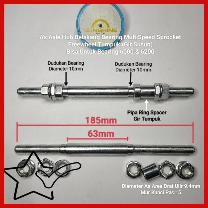 [LLS] AS AXLE HUB RODA BELAKANG BEARING SEPEDA GIR SPROCKET MULTI SPEED MTB