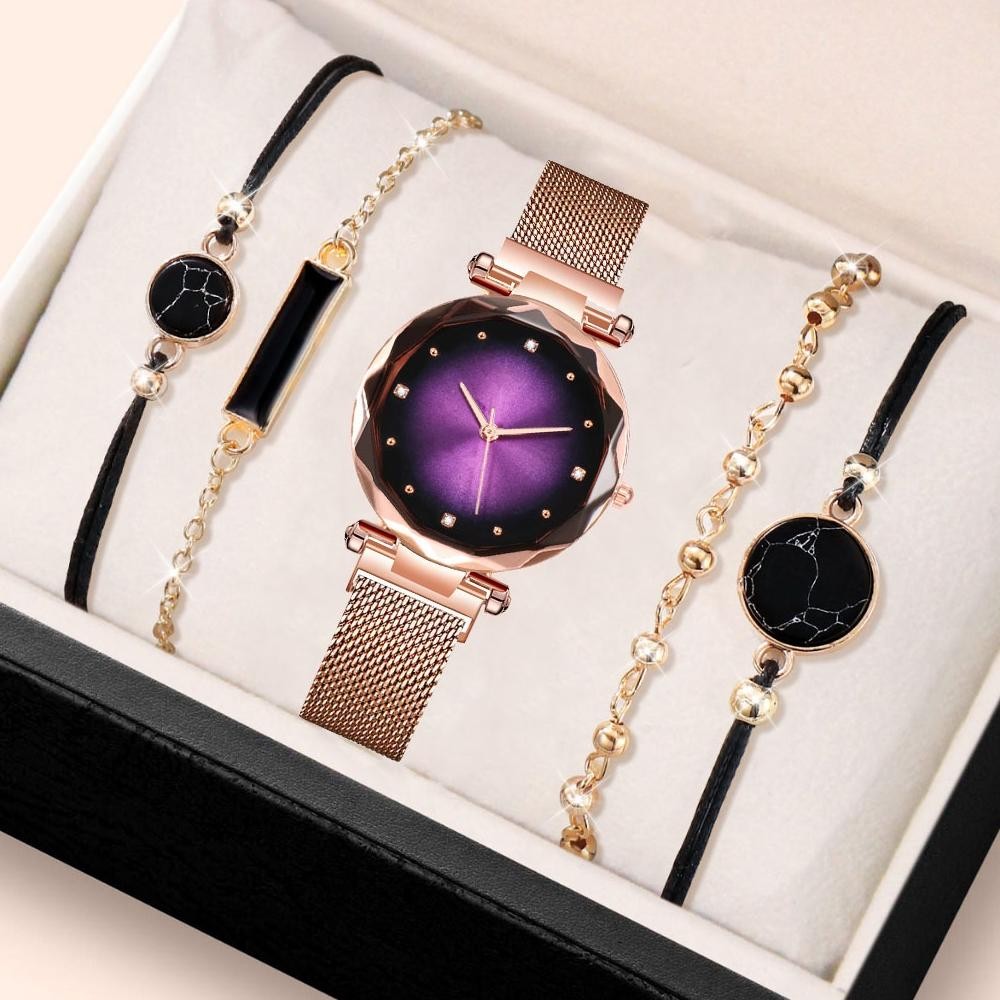 Starry Quartz Perhiasan Wanita Mewah Rose Gold Jam Tangan Wanita Jam Magnet(No Box)