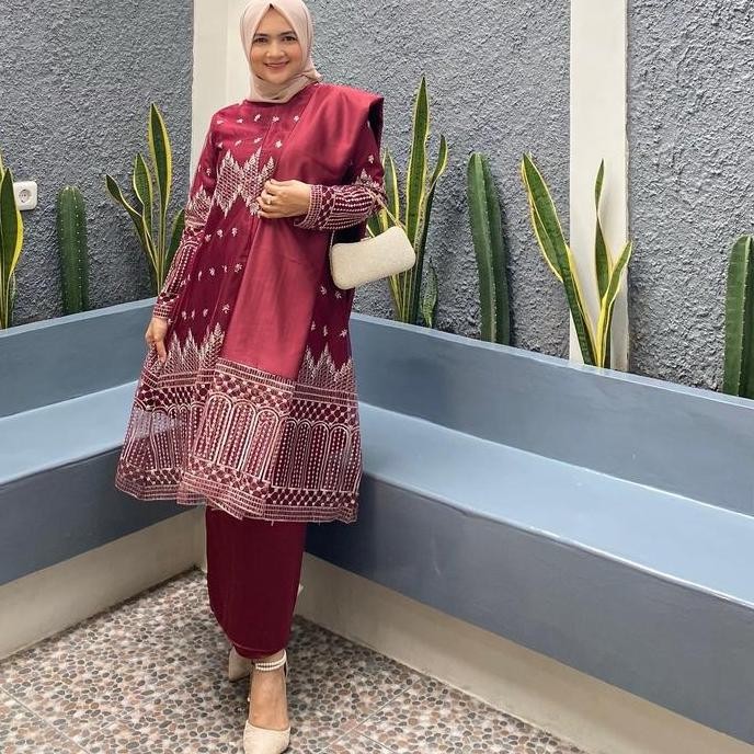 Baju Kurung Melayu Alesha Busui Friendly Setelan Pesta Wanita Muslim Etnik Gamis