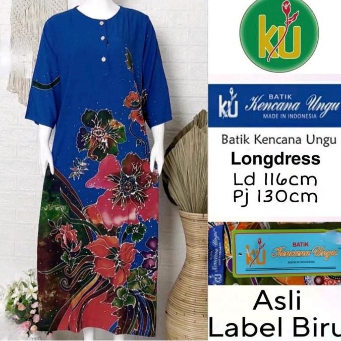 LD 19 KUB LENGAN 3/4 | Daster Panjang Batik Kencana Ungu Original Label Biru | Baju Santai Tidur Wan