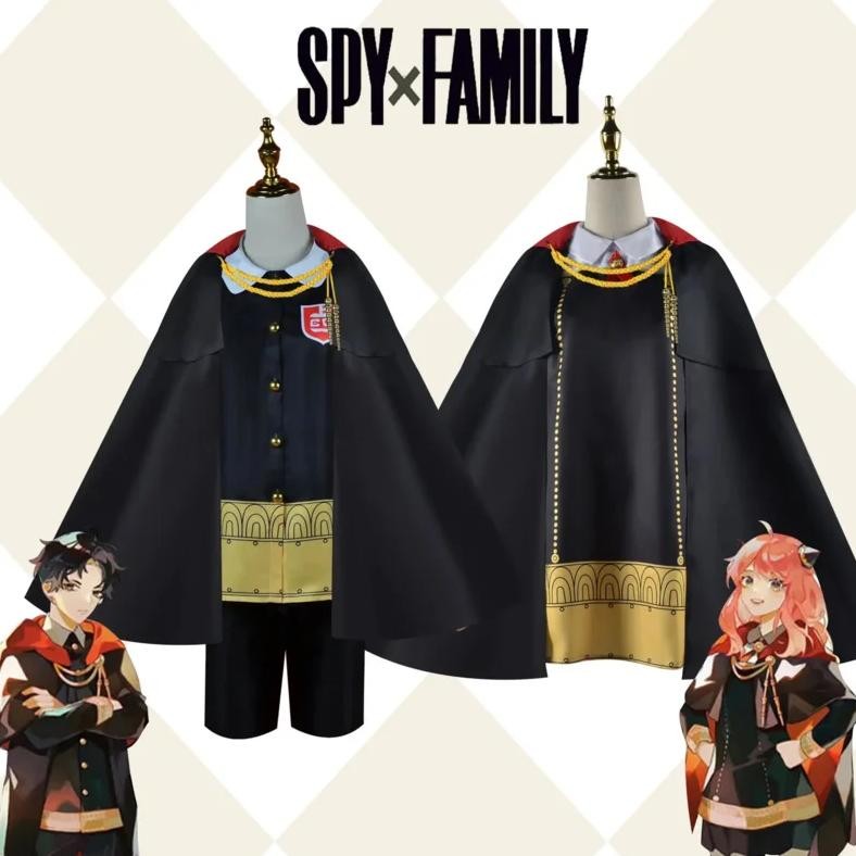 Anime Spy X Family Anya Forger Damian Desmond Cosplay Costumes Wig Black Dress Cloak Imperial Schola