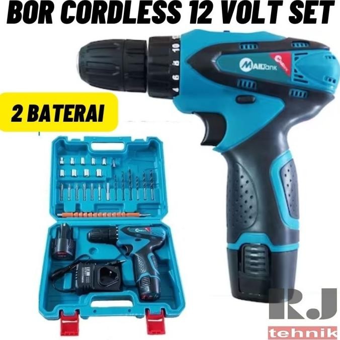 Promo Mesin Bor Cordless Bor Baterai 12V 12 Volt 2 Baterai Mailtank COD