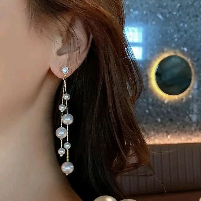 GC ANTING GANTUNG PANJANG MUTIARA PEARL EARRINGS ANTING HIJAB ANTING TUSUK SIMPLE ELEGAN MEWAH LUXUR