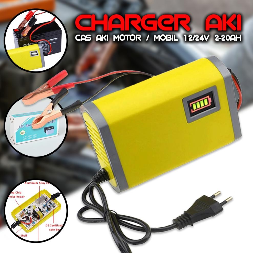 Cas Aki Motor Mobil 12 Dan 24 Volt 2-20 Amper Pengecas Aki Kering Dan Basah Otomatis Alat Casan Mura